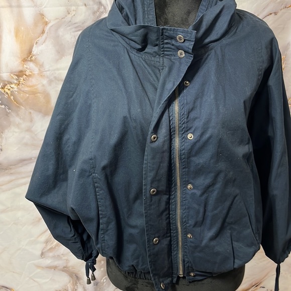 TRF Collection Zara Hooded Crop Jacket with Pockets Navy Blue Med - Picture 4 of 14